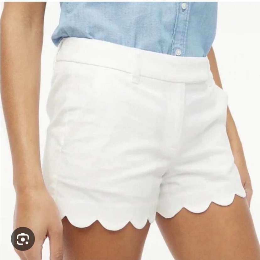 J. Crew High Waist White Scalloped Shorts